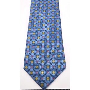 XMI Platinum Necktie Mens OS Blue Gold Geometric Silk Hand Made Italian Fabric